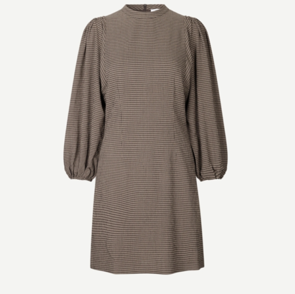 SAMSOE Brown Long Sleeve Puff Shoulder Dress